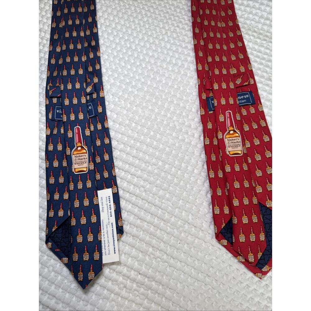 Vineyard Vines Silk Makers Mark Whiskey Novelty Ties Pair Red Blue USA NWT - Picture 9 of 9